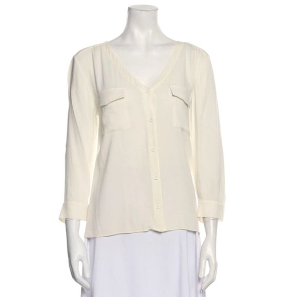 Alice + Olivia Tops - alice + olivia Women's White Medium Silk Spandex Blend V-Neck Blouse